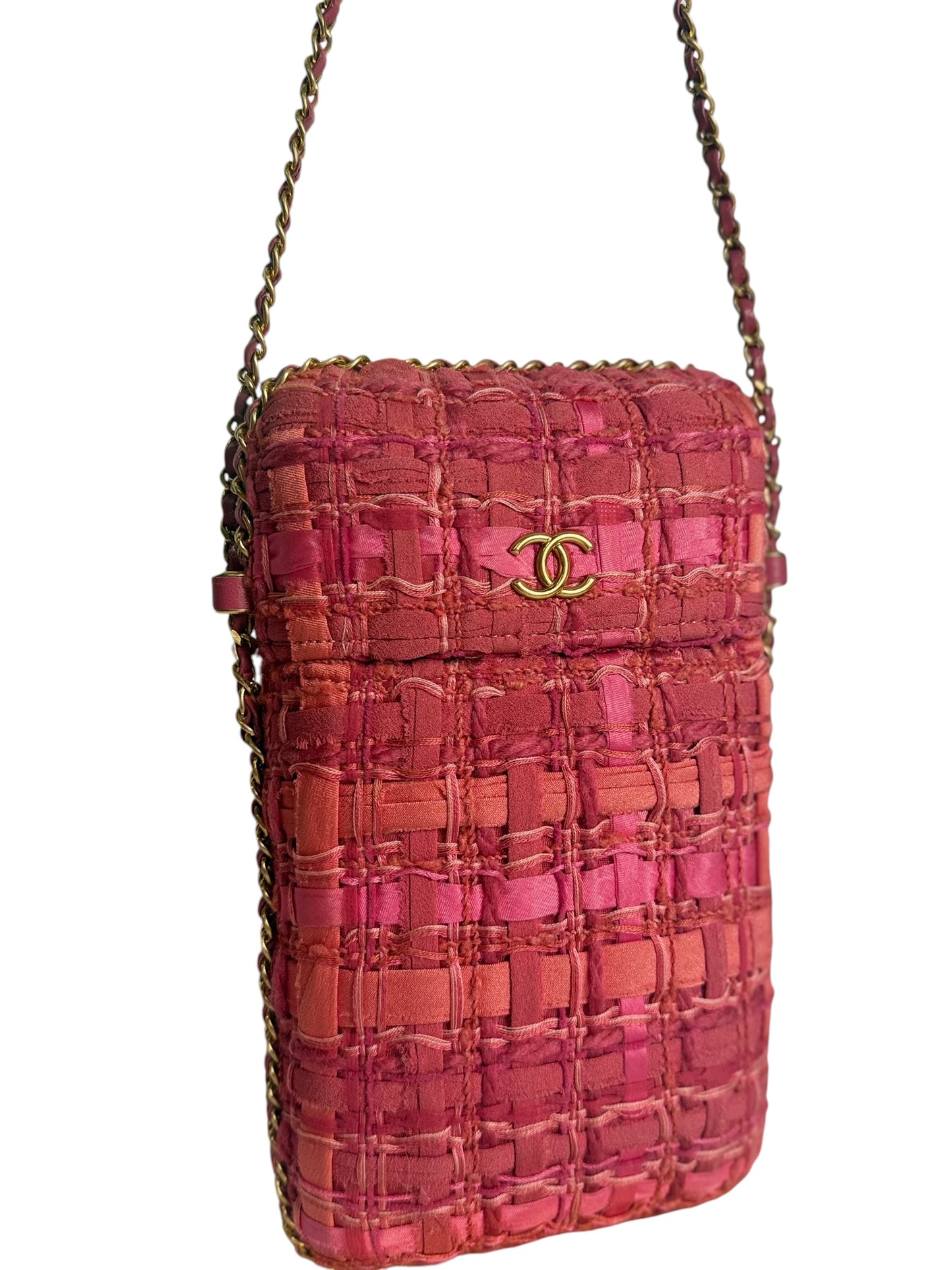 Chanel Pink Tweed Phone Holder GHW