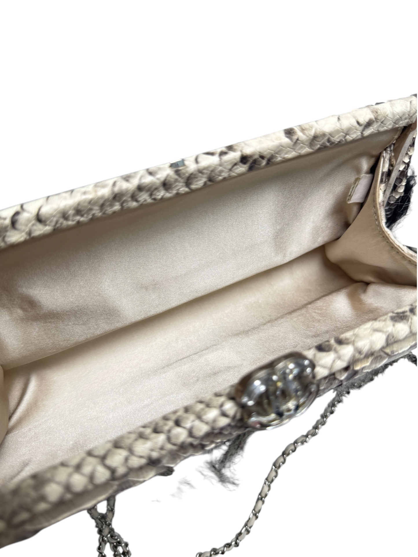 Chanel Python And Fur Kisslock Clutch With Chain T8332