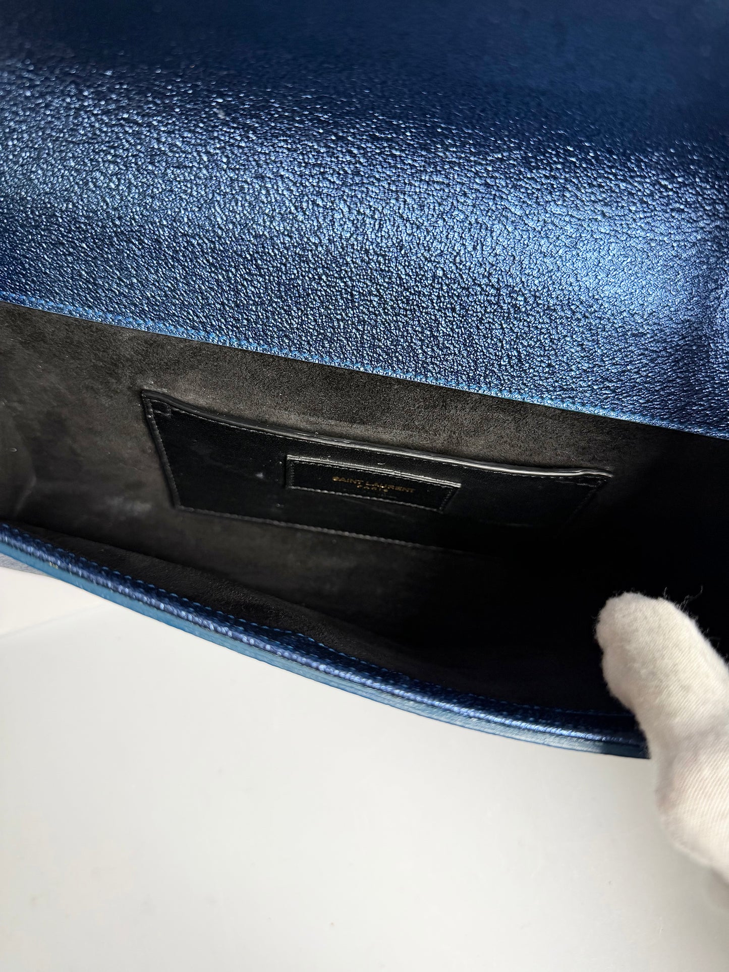 YSL blue sparkle clutch ghw