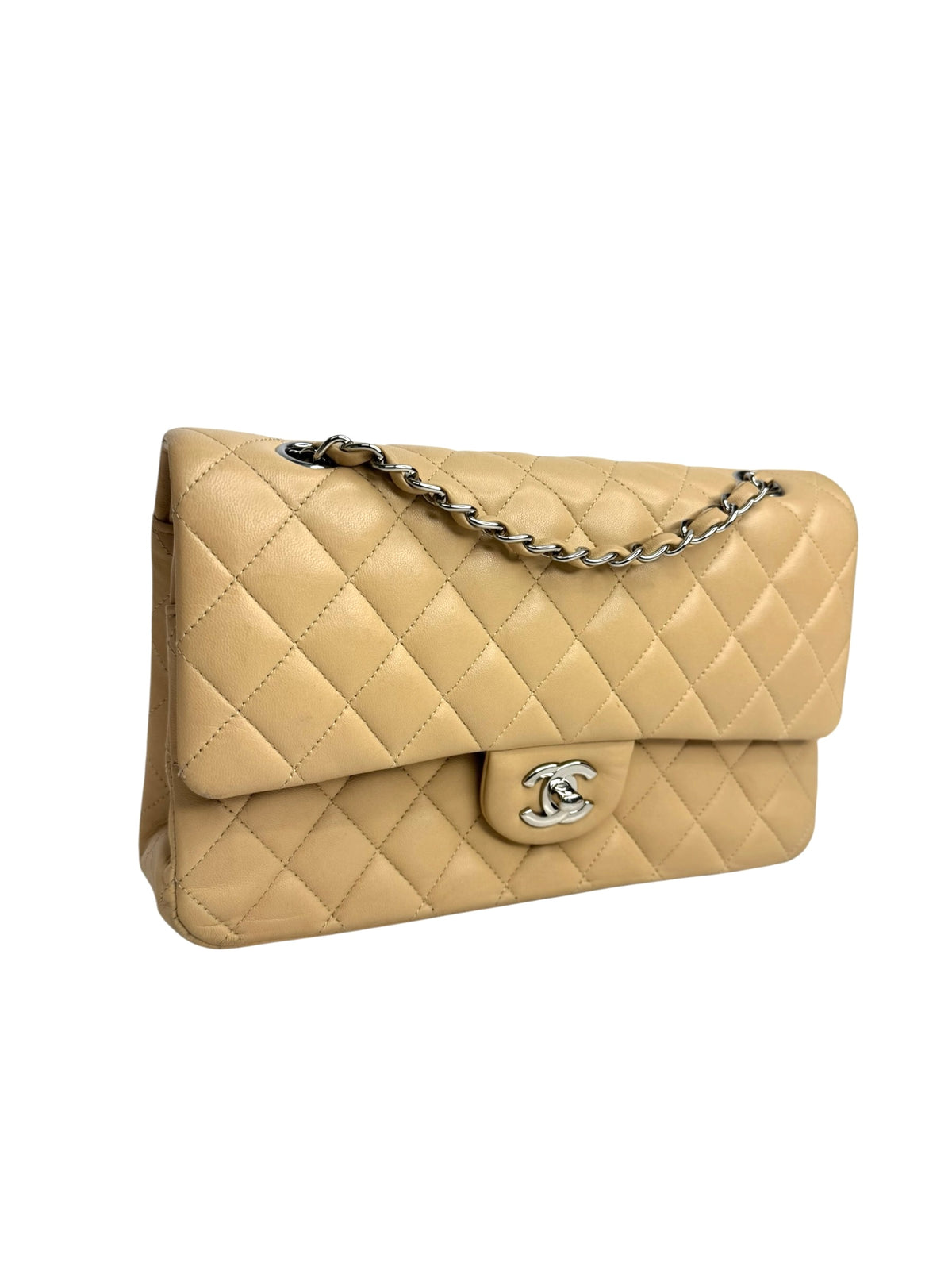 Chanel Medium Double Classic Flap Beige Lambskin SHW T9324