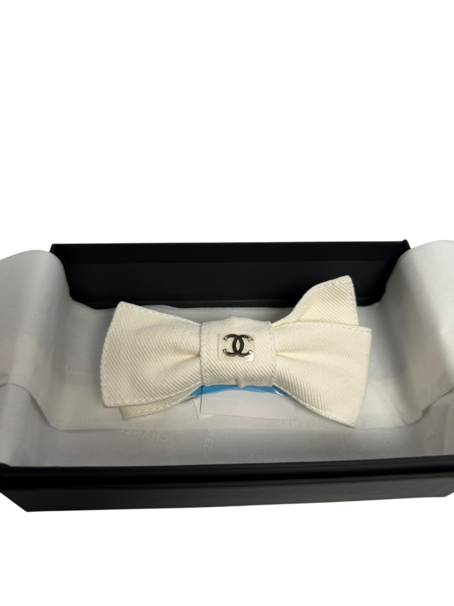 Chanel white denim bow clip