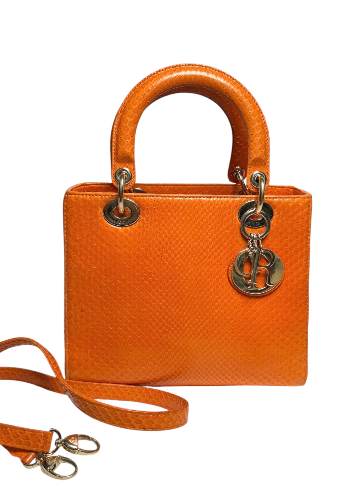 Dior Medium Orange Python Lady Dior GHW T8334