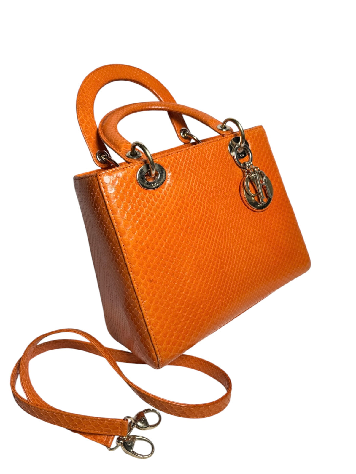 Dior Medium Orange Python Lady Dior GHW T8334