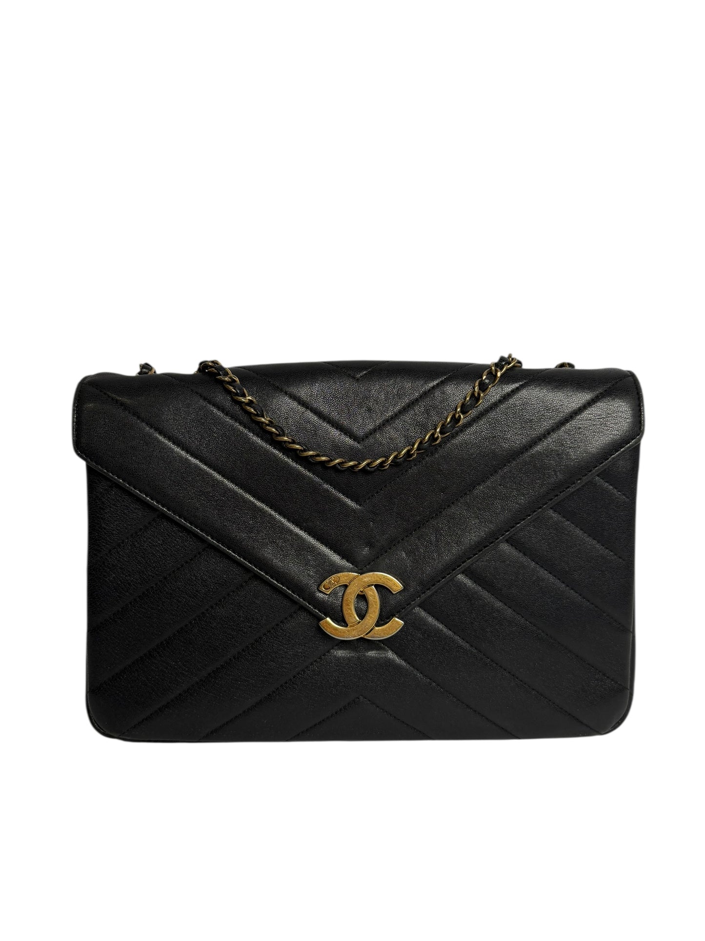 Chanel Black Chevron Envelope Flap