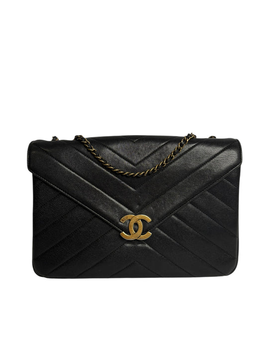 Chanel Black Chevron Envelope Flap
