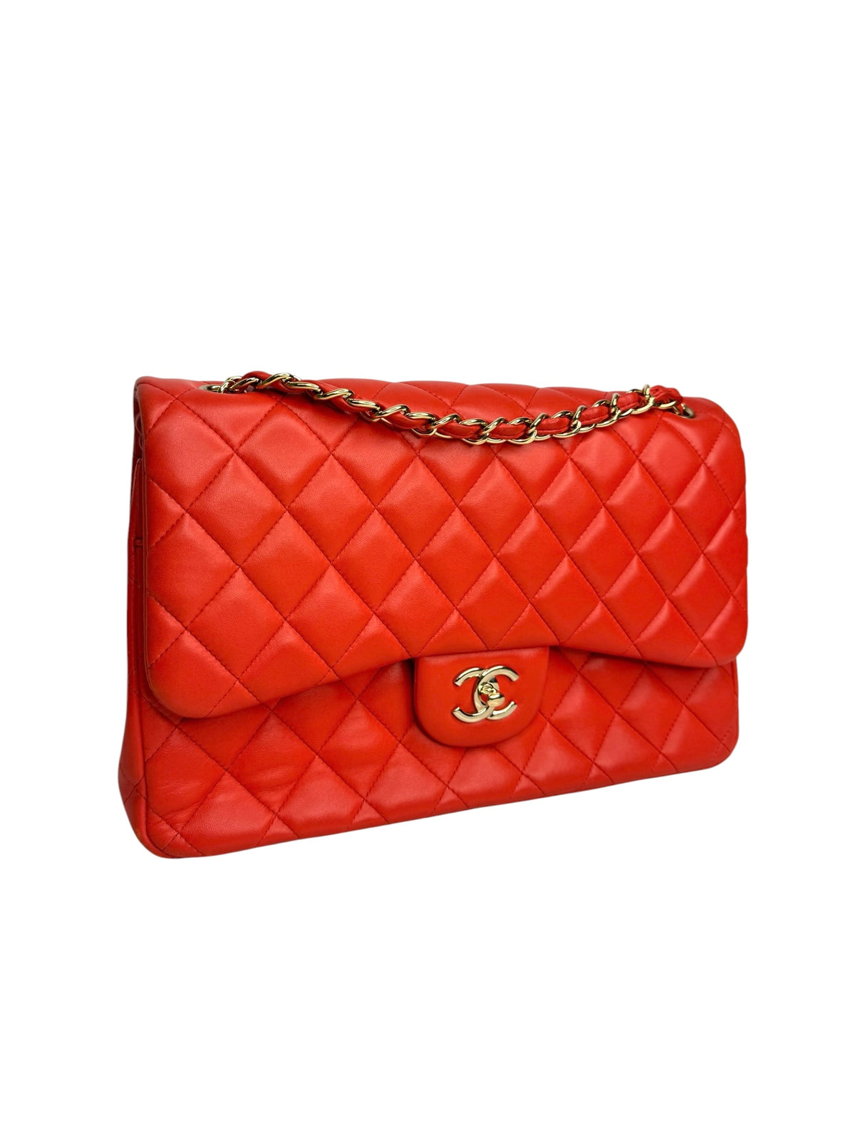 Chanel Red Lambskin Jumbo Double Flap GHW T9323