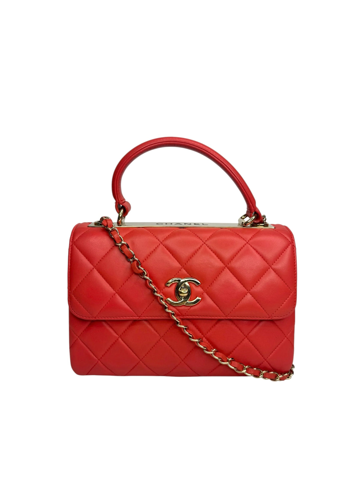 Chanel Small Red Lambskin Top Handle Trendy CC T9327