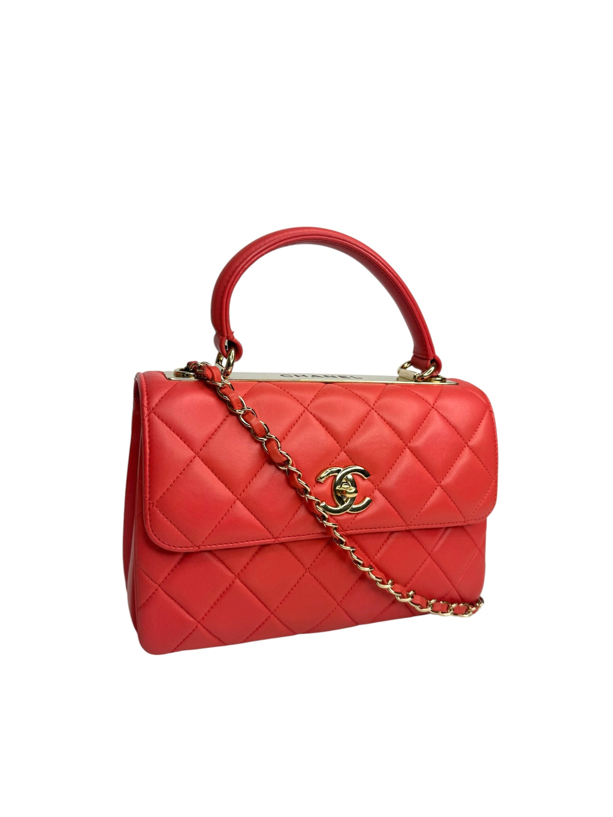 Chanel Small Red Lambskin Top Handle Trendy CC T9327