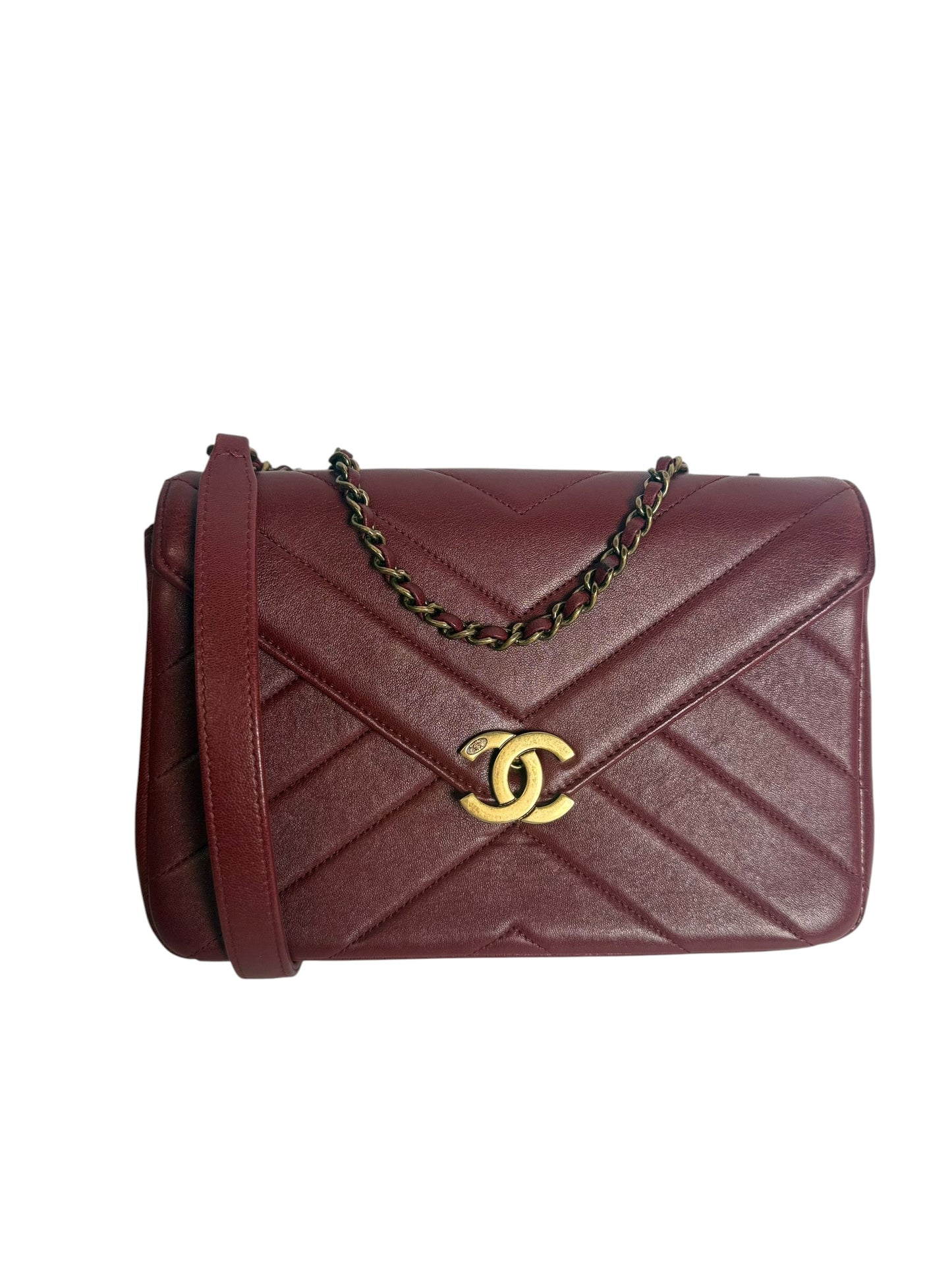 Chanel Red Burgundy Chevron Small Flap GHW
