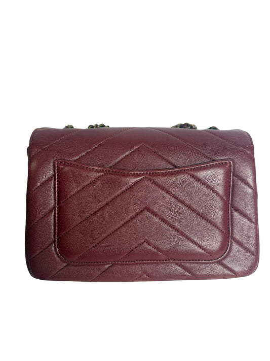 Chanel Red Burgundy Chevron Small Flap GHW T