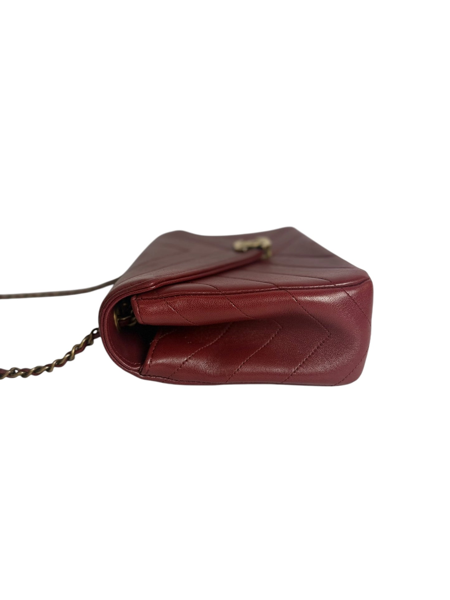 Chanel Red Burgundy Chevron Small Flap GHW