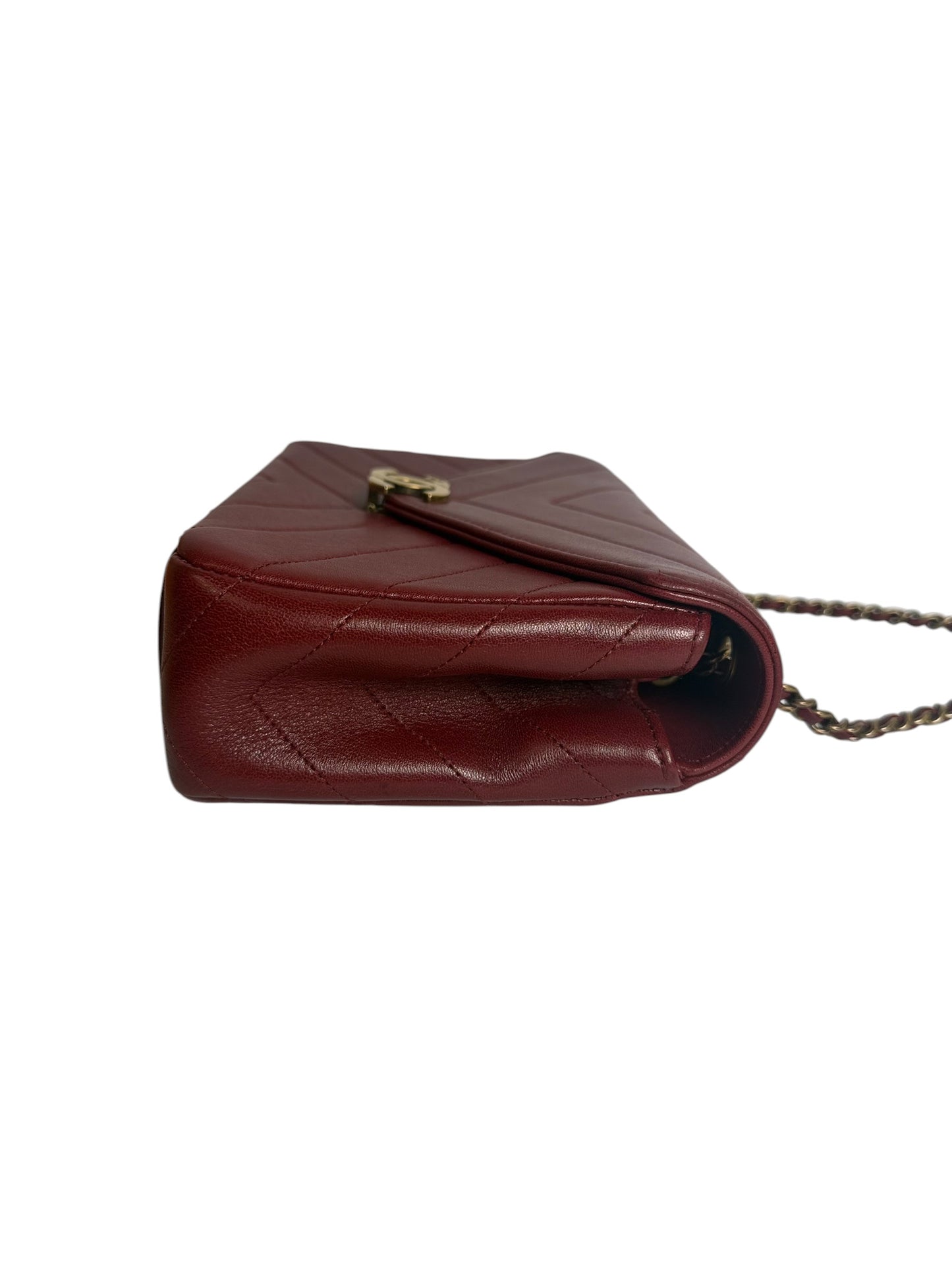Chanel Red Burgundy Chevron Small Flap GHW