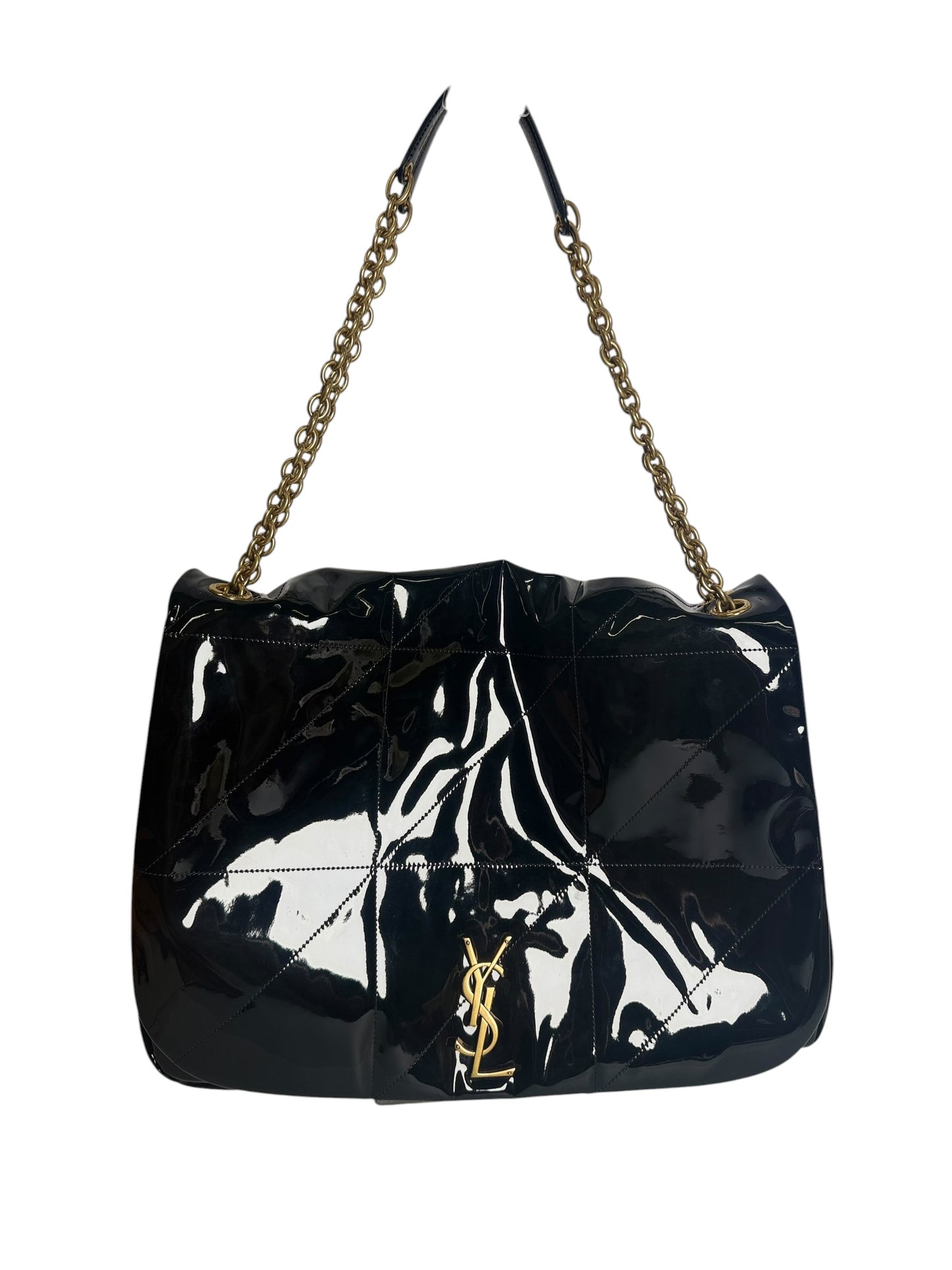YSL Patent Maxi Shoulder Tote Black