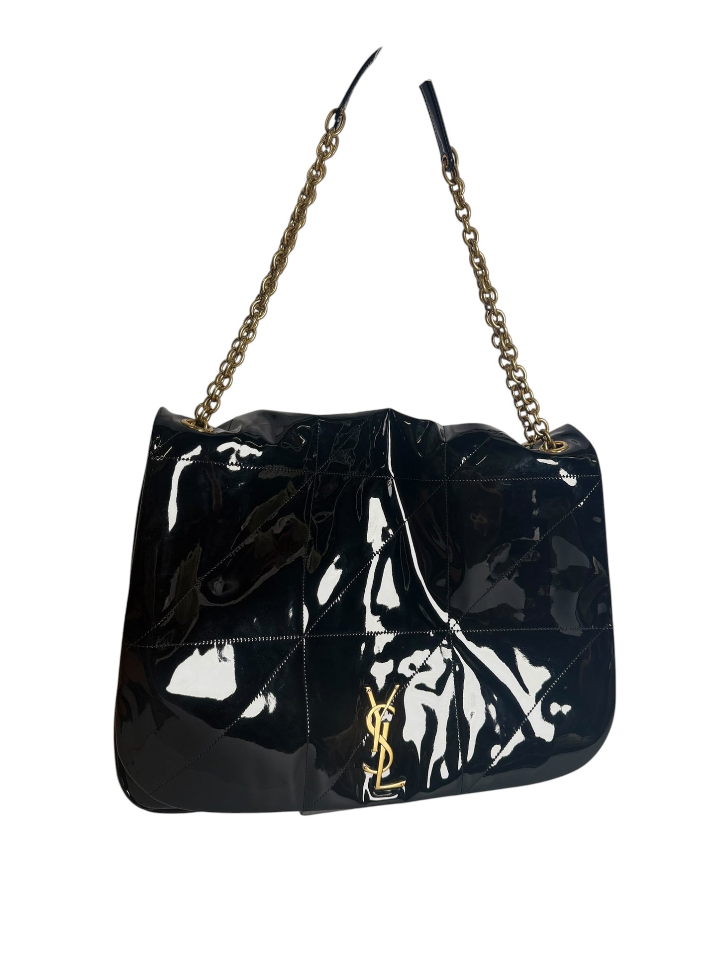 YSL Patent Maxi Shoulder Tote Black