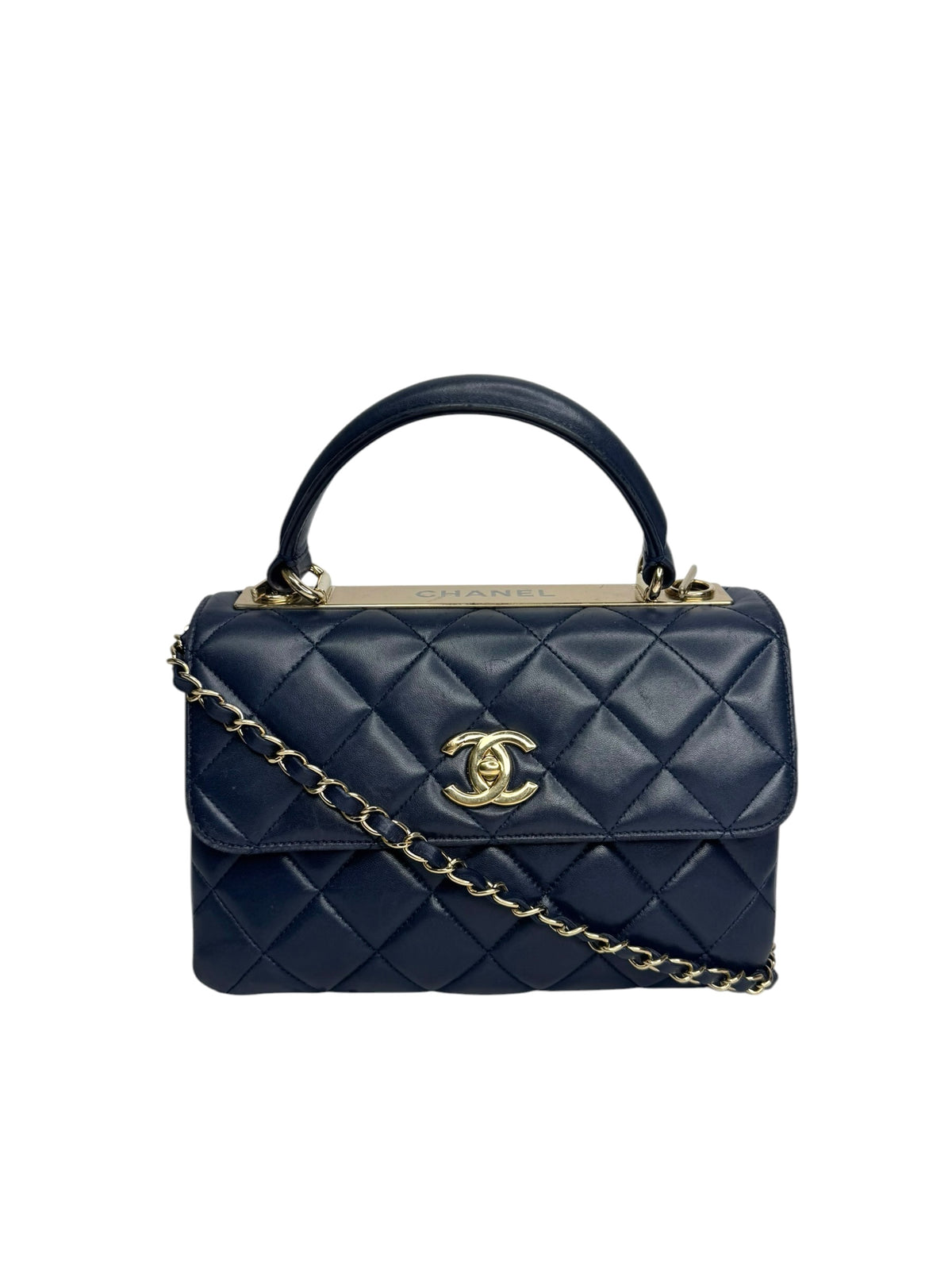 Chanel Navy Small Top Handle Trendy CC T9350