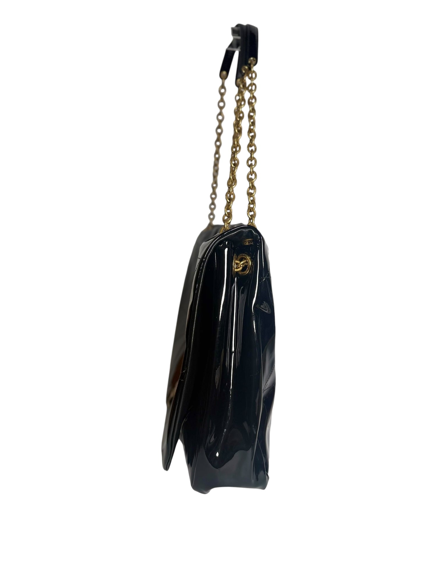 YSL Patent Maxi Shoulder Tote Black