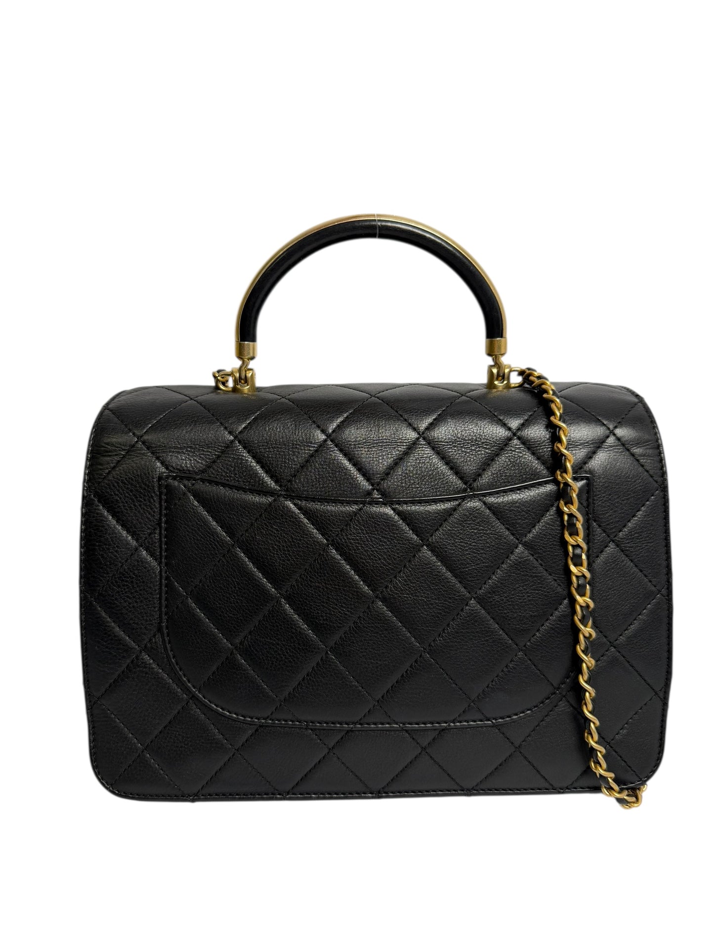 Chanel Black Top Handle Metal Bar Flap