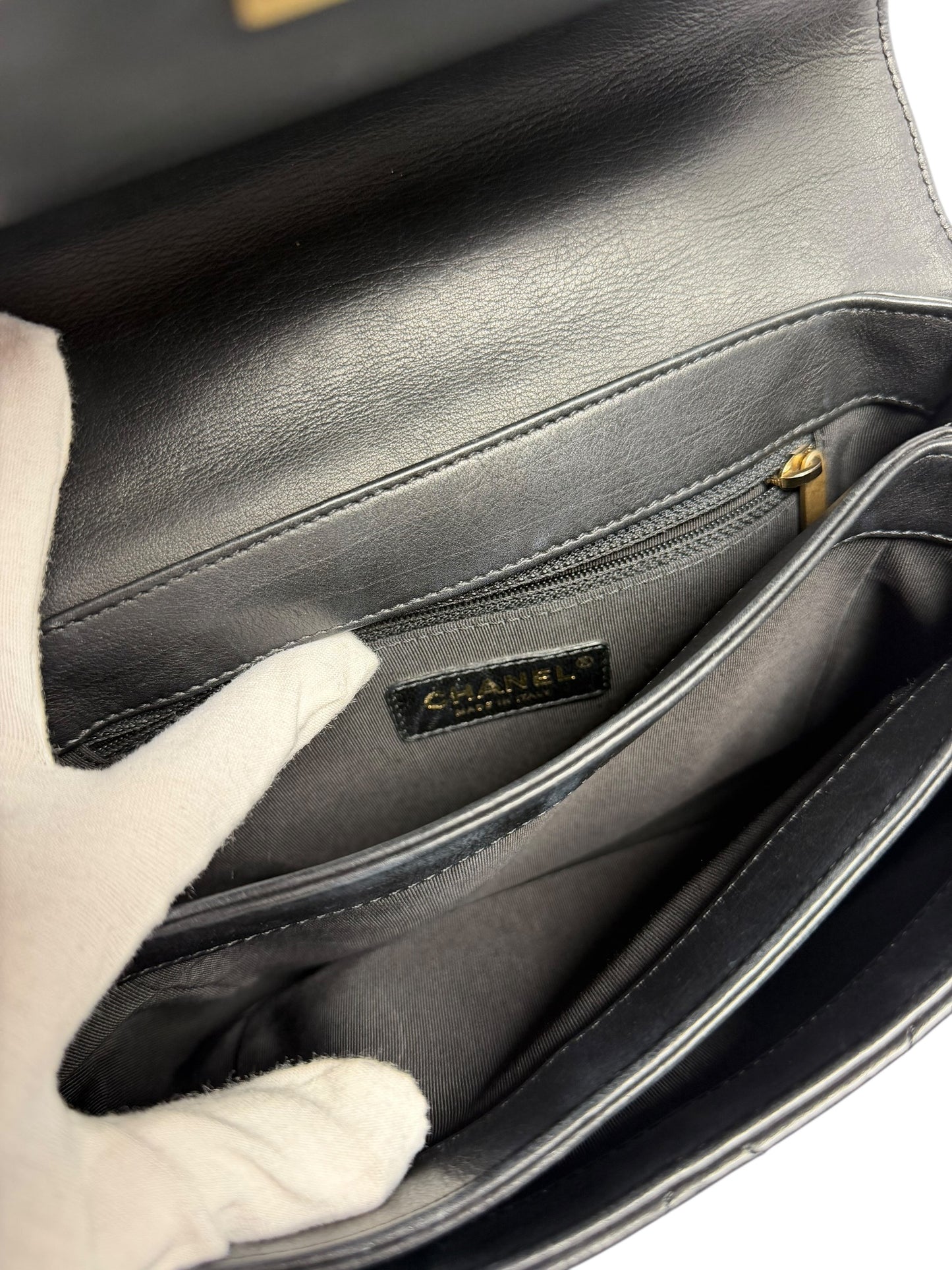 Chanel Black Top Handle Metal Bar Flap