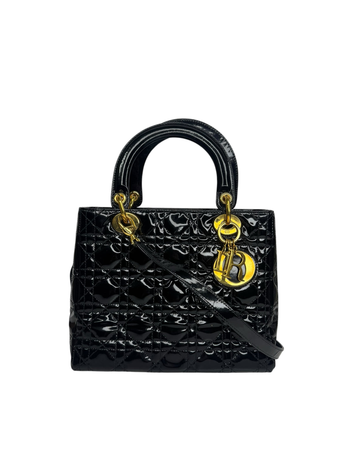 Dior Black Patent Medium Lady Dior GHW T9340