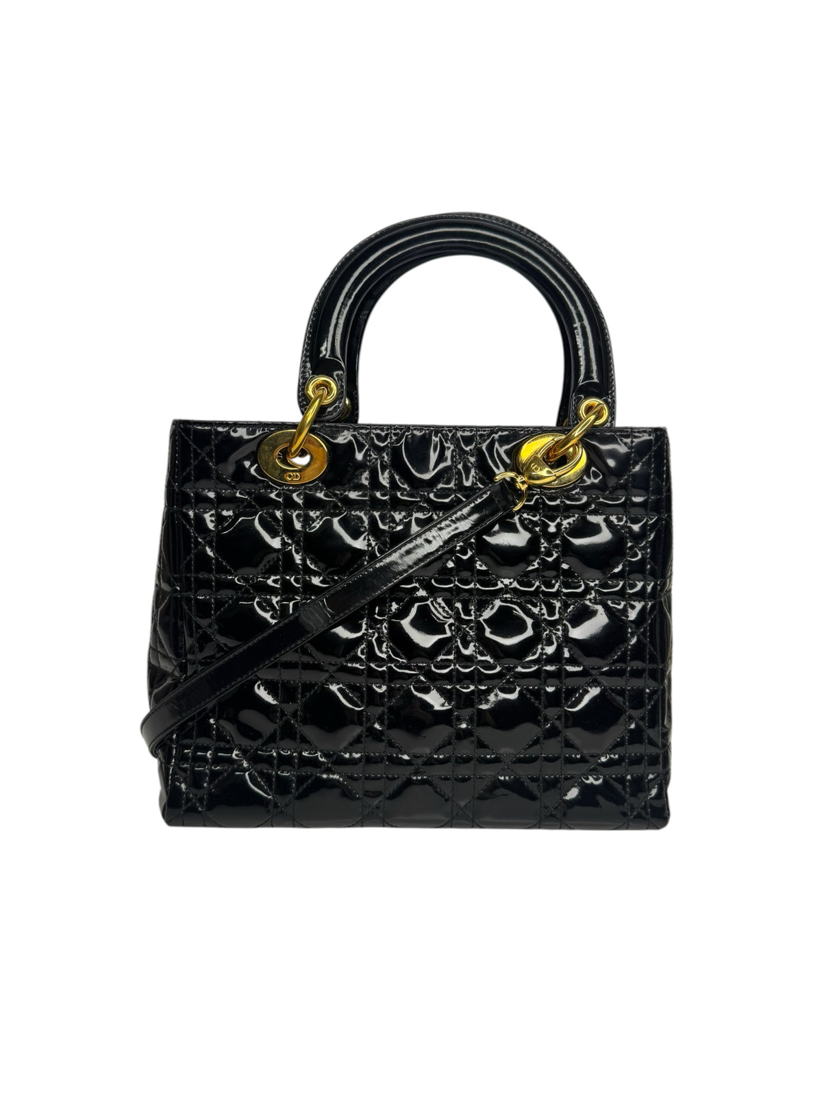 Dior Black Patent Medium Lady Dior GHW T9340