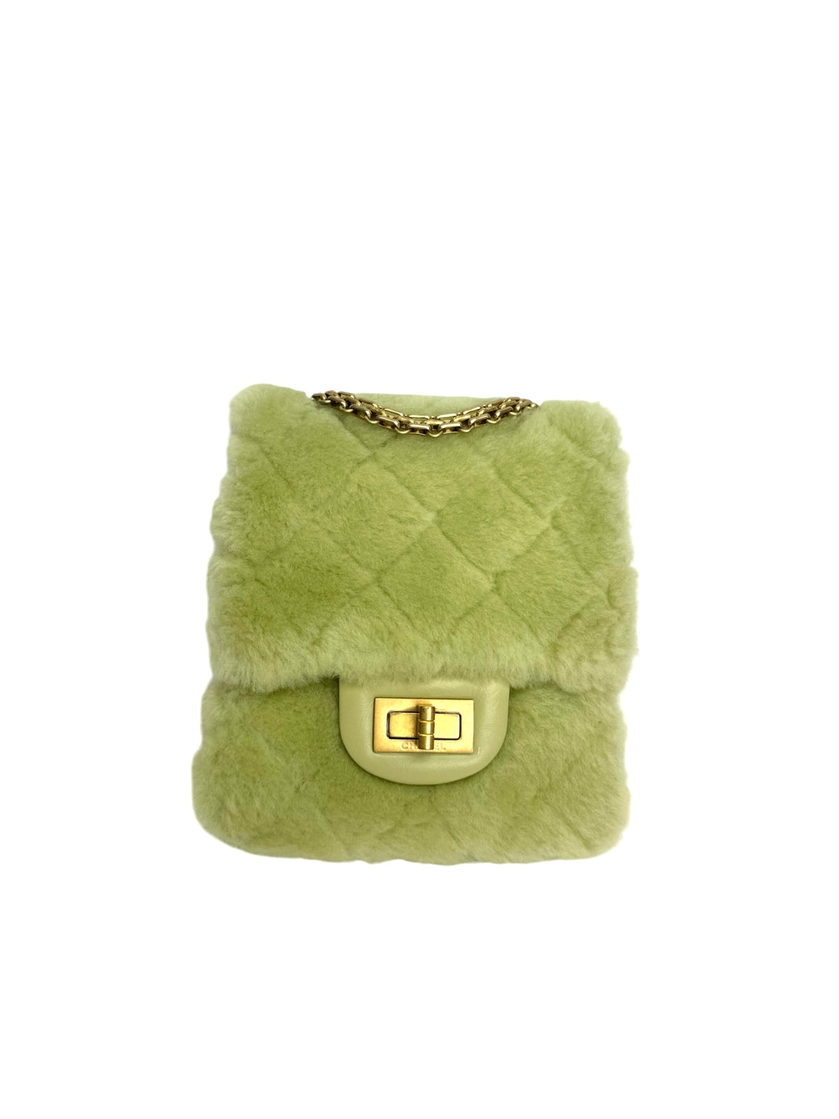 Chanel Mini North South Green Shearling Reissue Flap T9317
