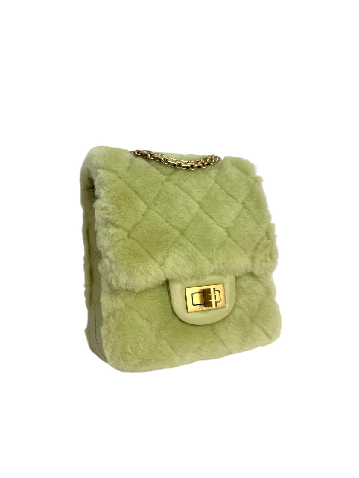 Chanel Mini North South Green Shearling Reissue Flap T9317