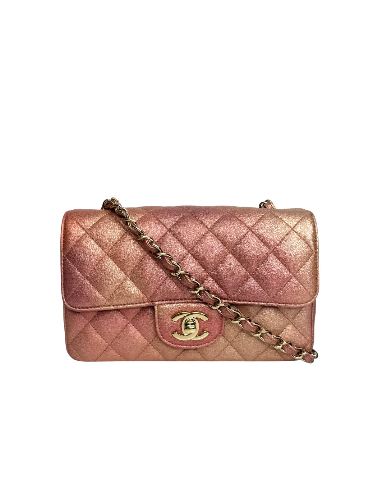 Chanel Pink Ombre Metallic Mini Rectangular Classic Flap T9375