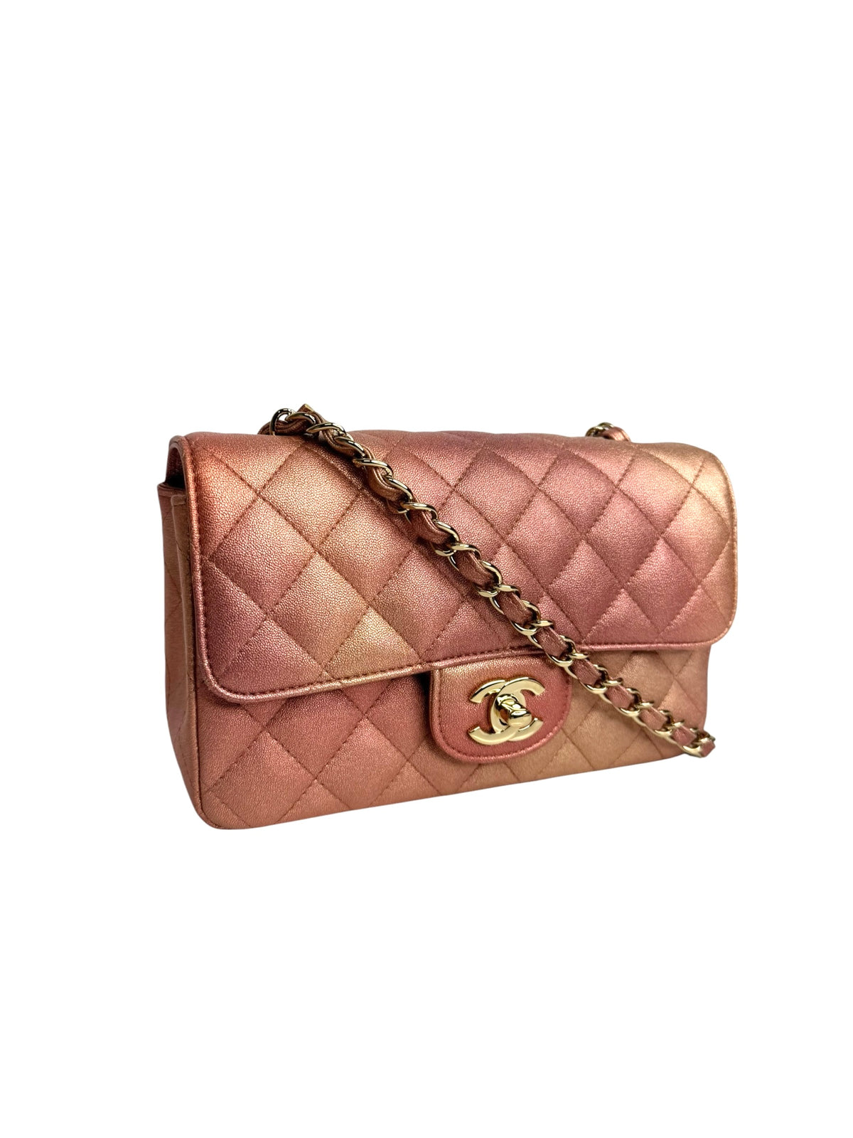 Chanel Pink Ombre Metallic Mini Rectangular Classic Flap T9375