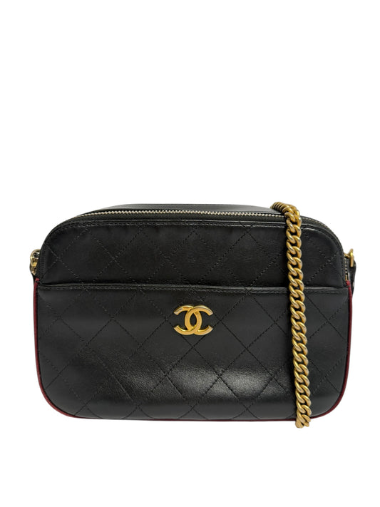 Chanel Black Camera Bag Red Fabric Trim