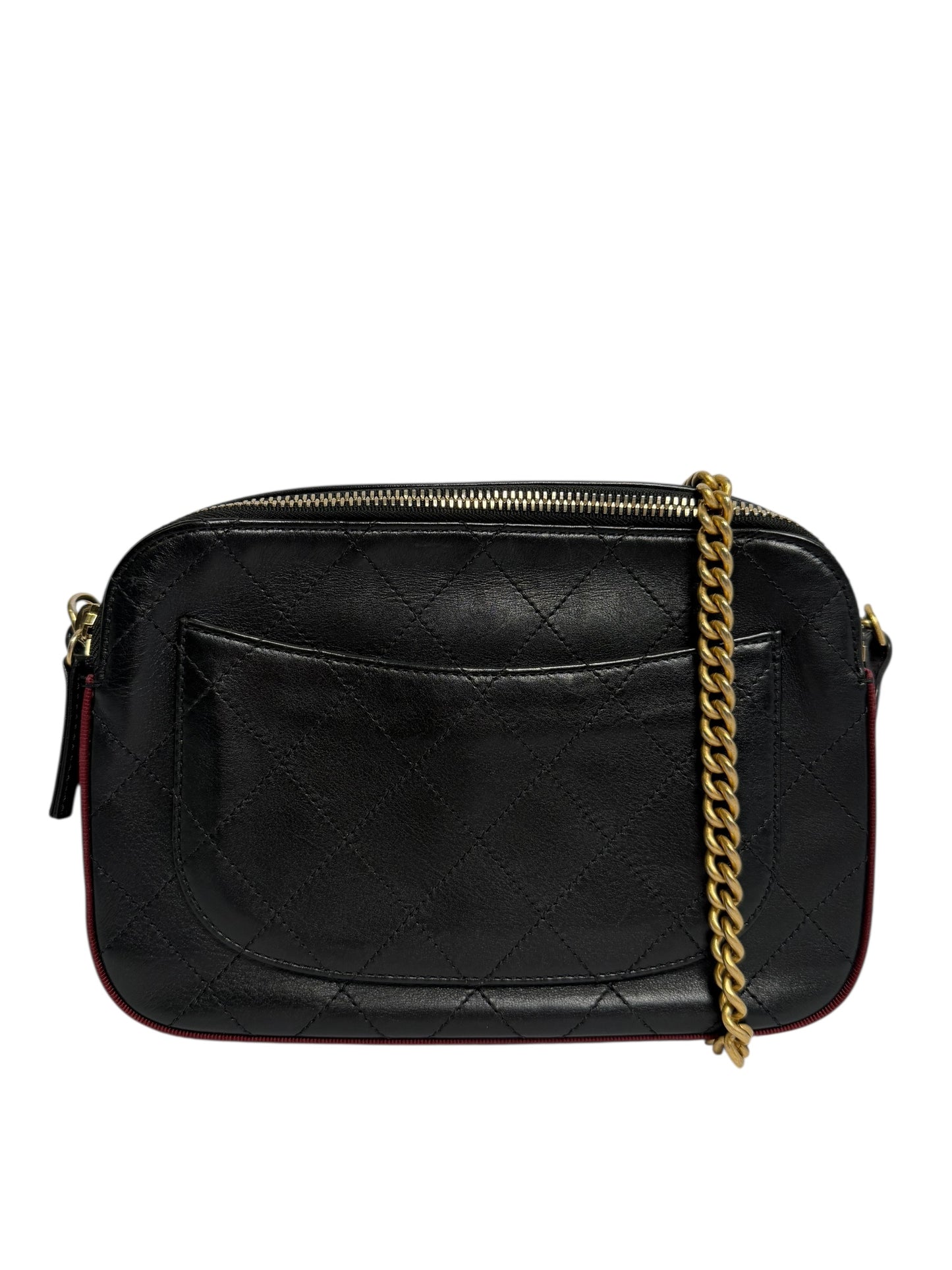 Chanel Black Camera Bag Red Fabric Trim
