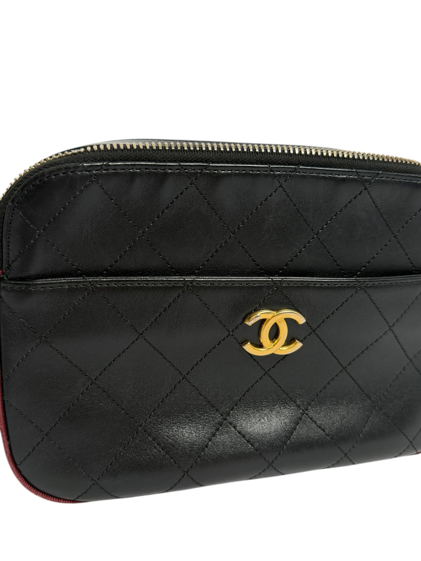 Chanel Black Camera Bag Red Fabric Trim