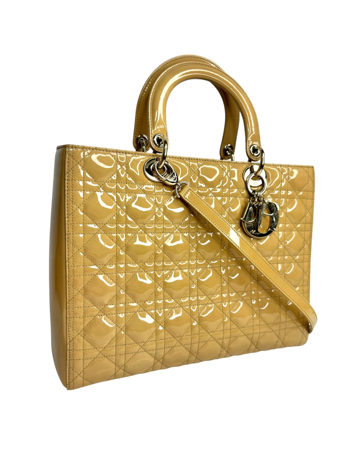 Dior Patent Tan Large Lady Dior GHW T9328