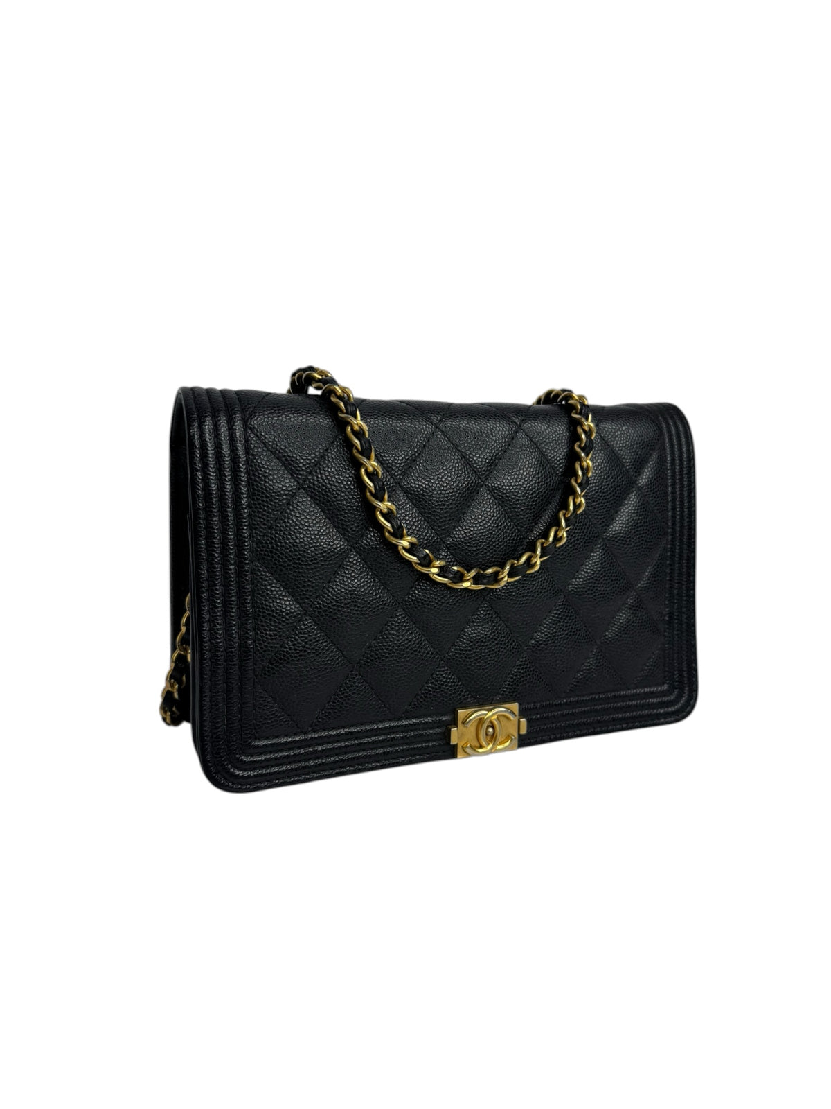 Chanel Black Caviar Boy Wallet on Chain T9334