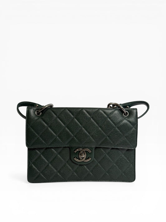 Chanel Green Caviar Top Handle Flap