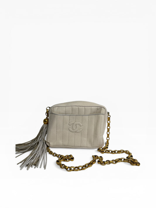 Chanel White Vintage Lizard Camera Bag