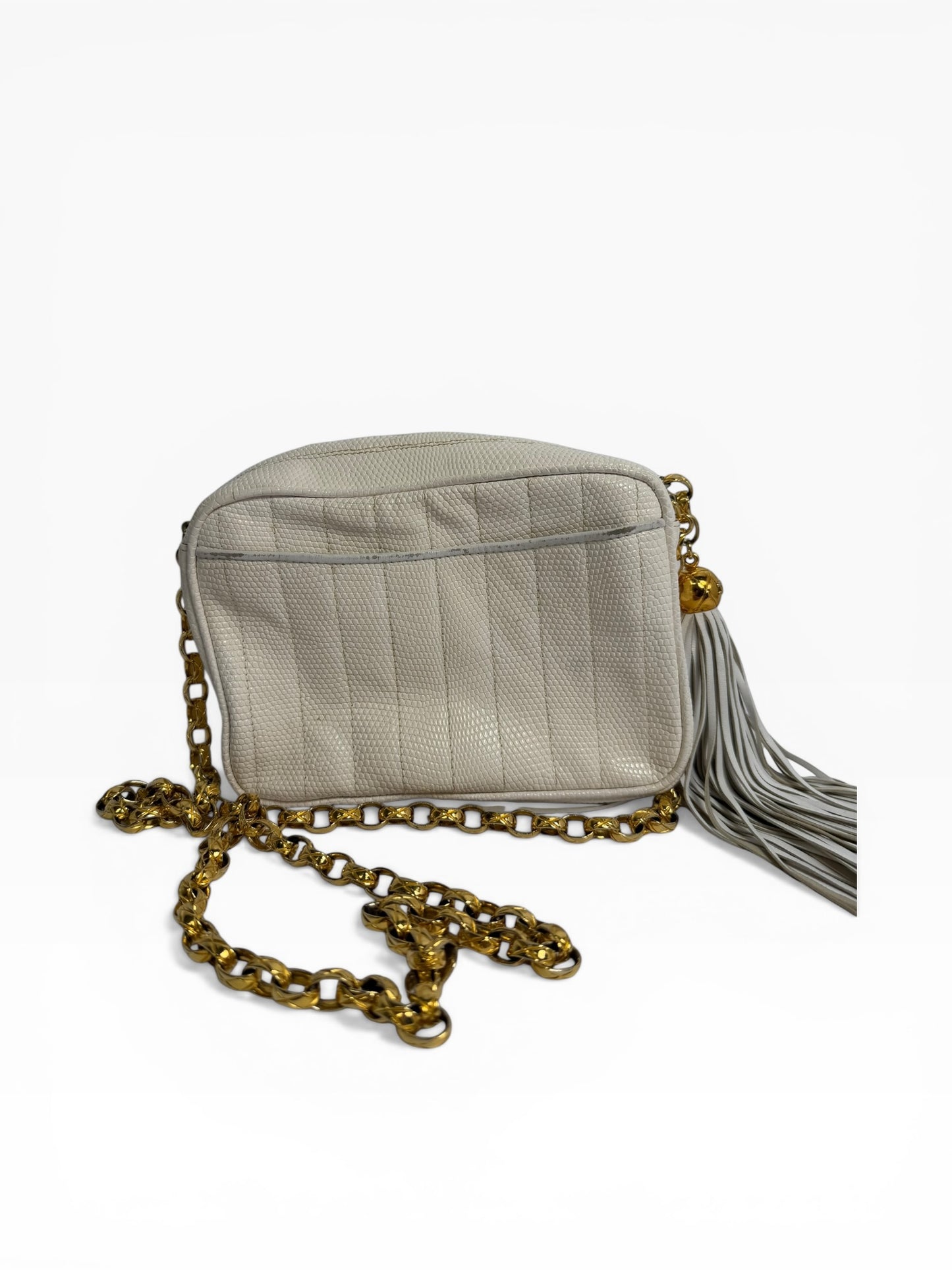 Chanel White Vintage Lizard Camera Bag