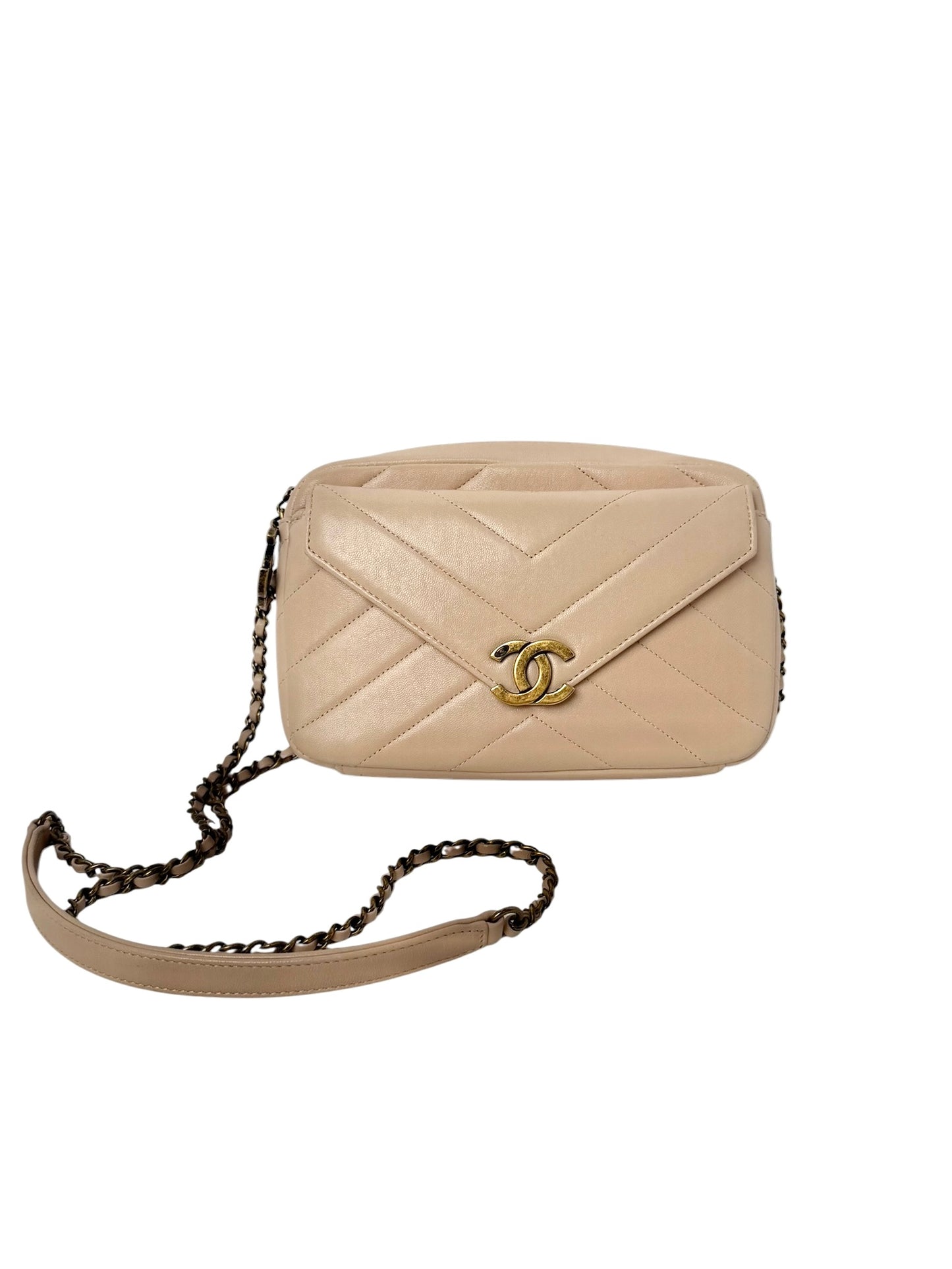 Chanel Beige Chevron Envelope Flap Bag T5913