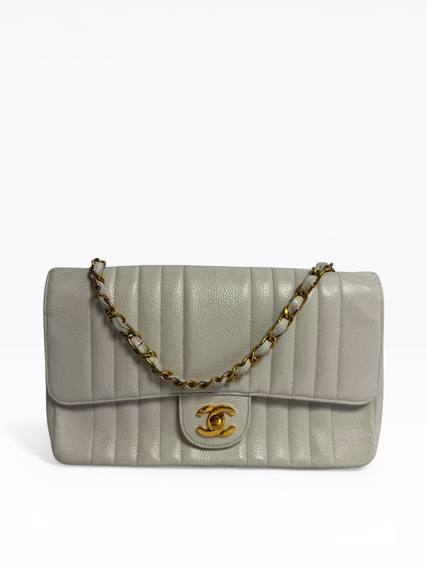 Chanel White Caviar Medium Flap 24k GHW