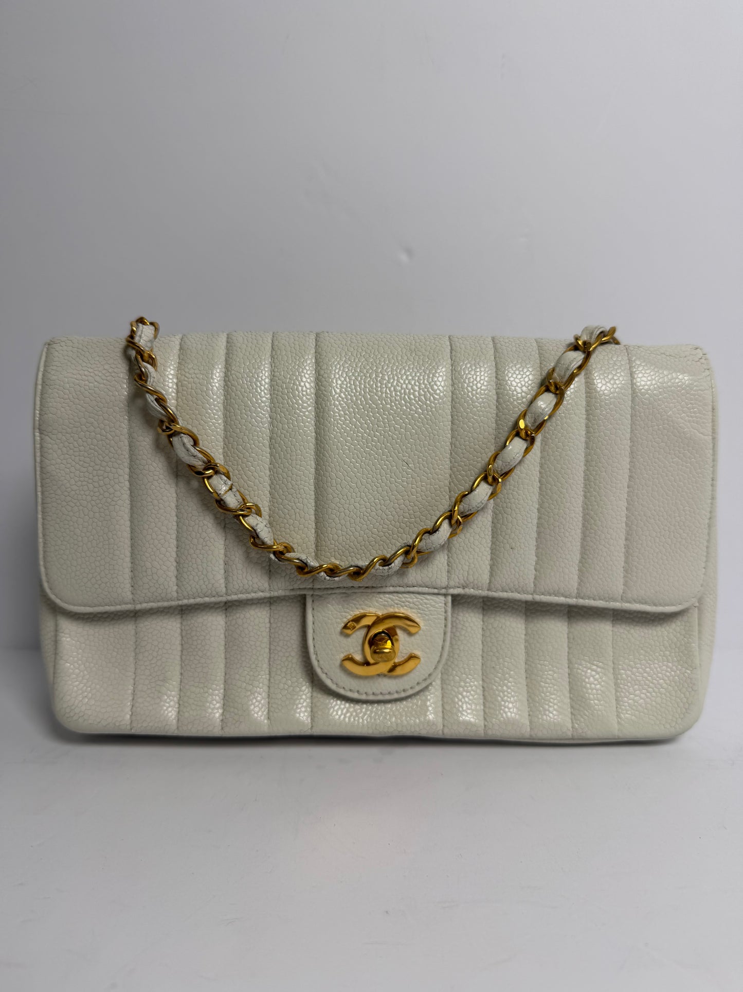 Chanel vertical caviar medium white