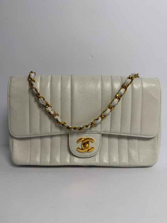 Chanel vertical caviar medium white