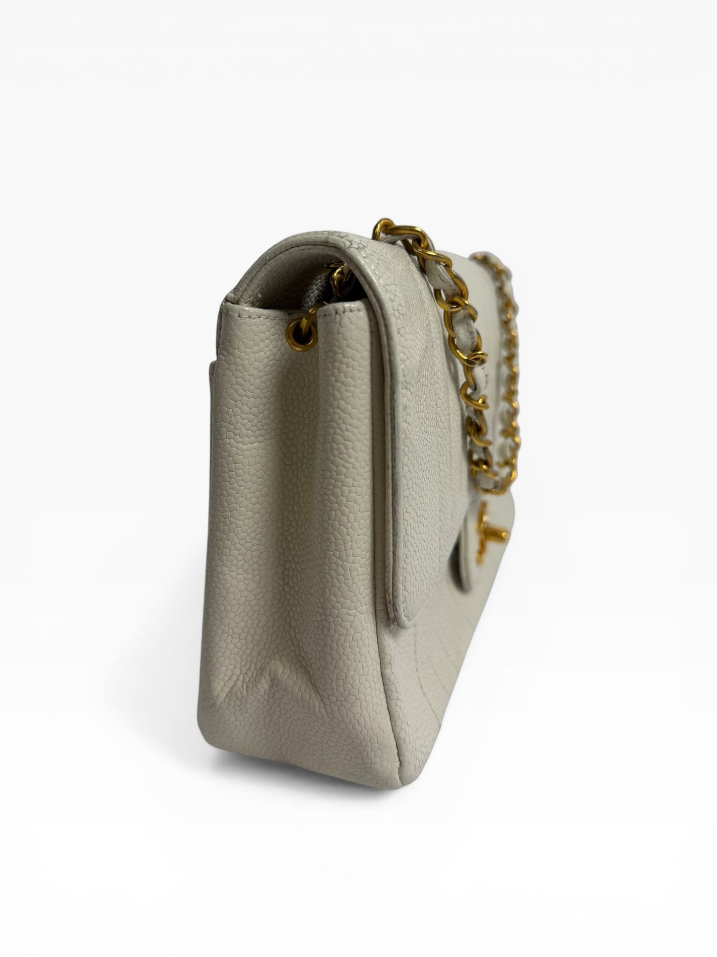 Chanel White Caviar Medium Flap 24k GHW