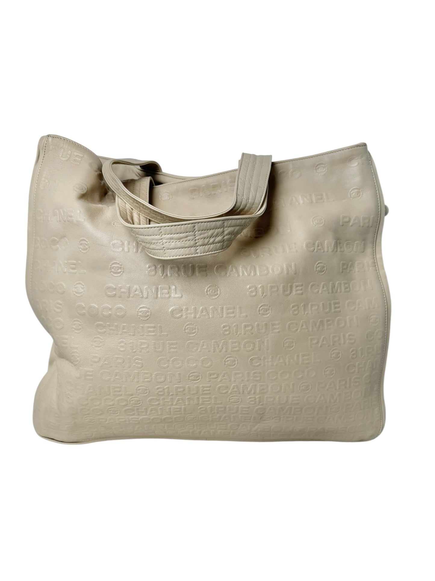 Chanel Cream Rue Cambon Embossed Leather Tote Bag T2642