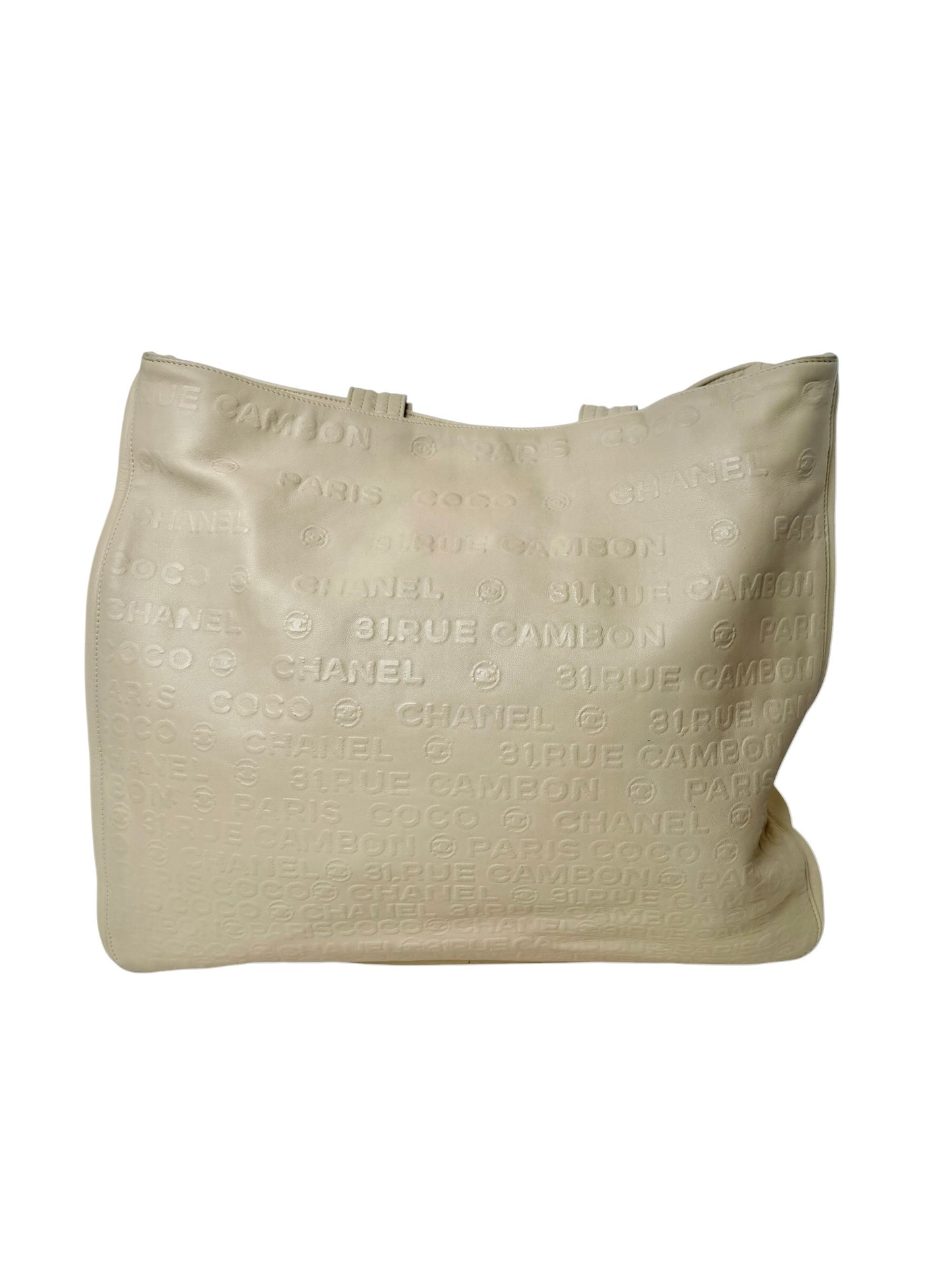 Chanel Cream Rue Cambon Embossed Leather Tote Bag T2642