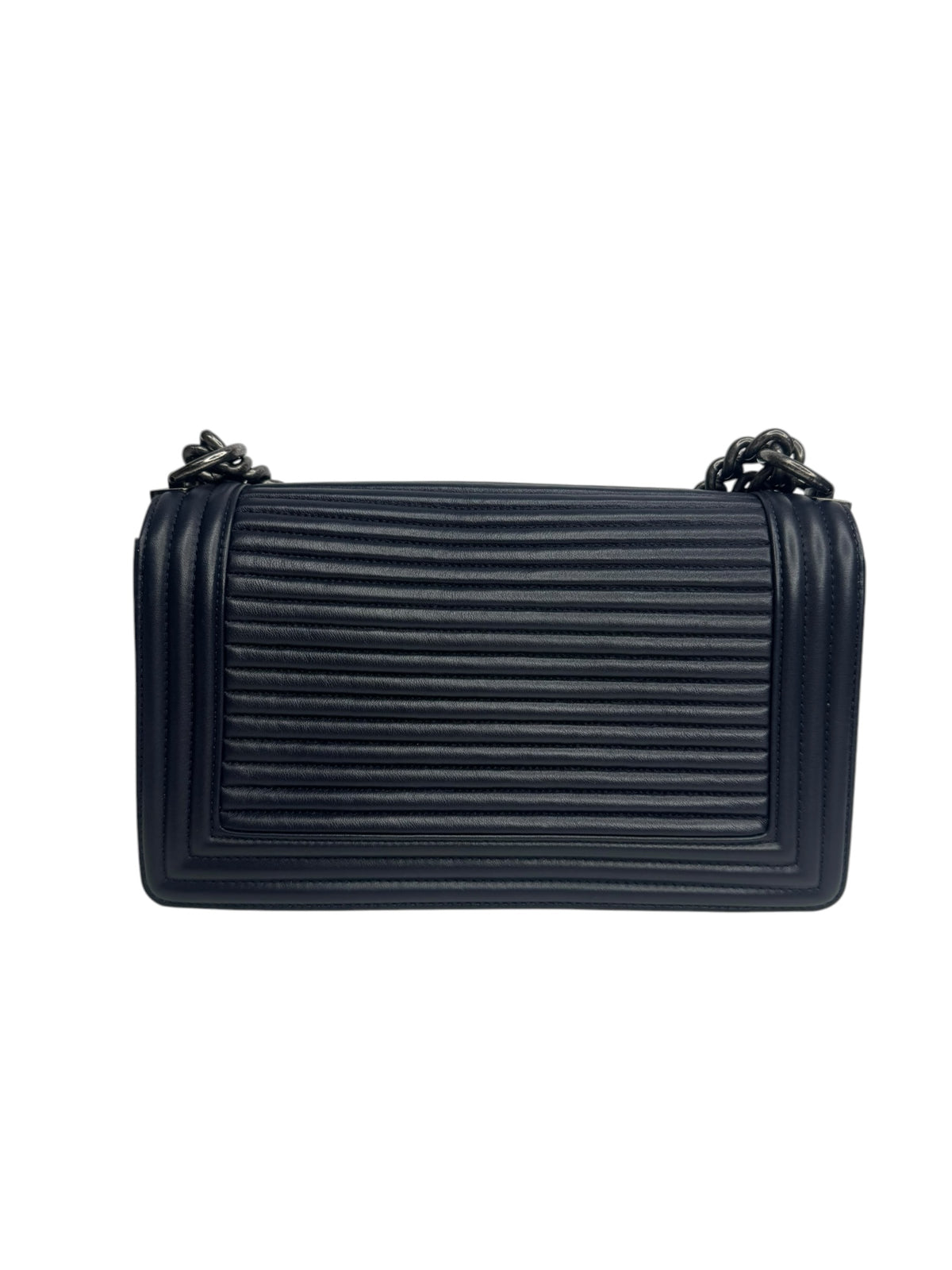 Chanel Navy Striped Medium Boy Bag T9400