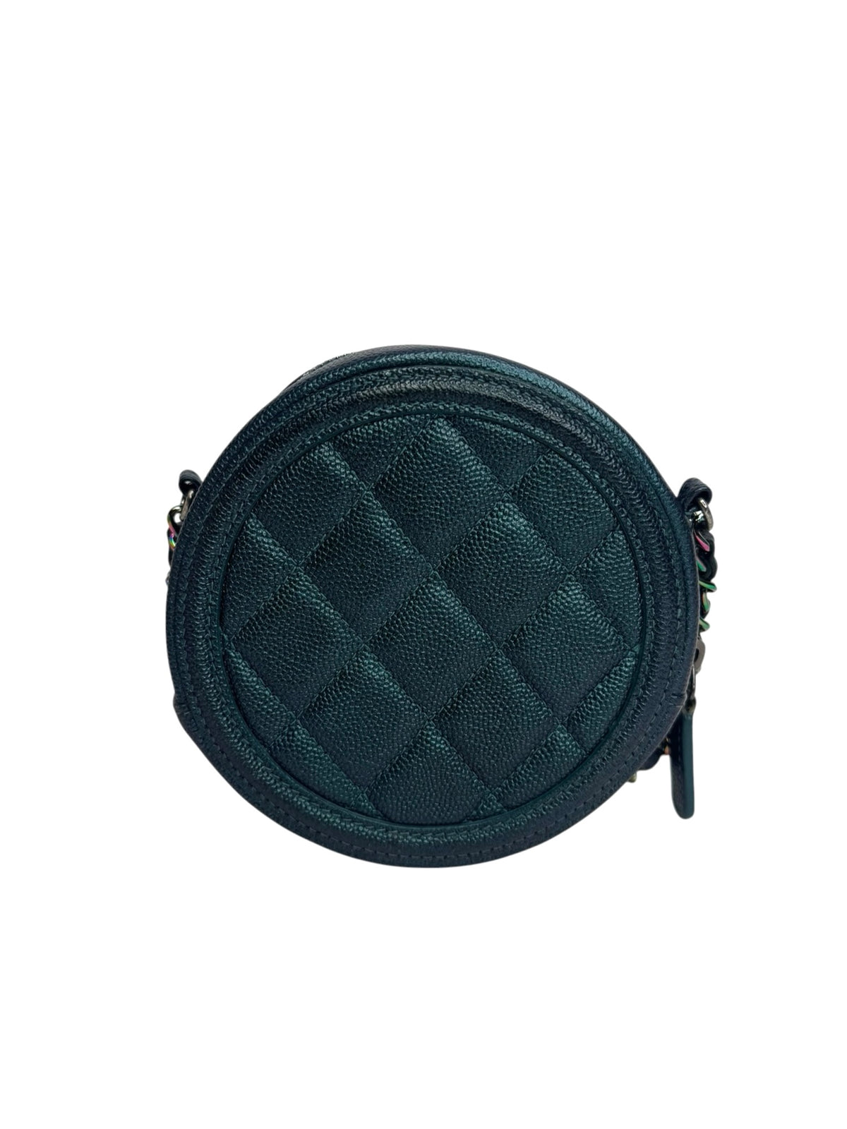 Chanel Green Iridescent Caviar Round Filigree Crossbody T9394