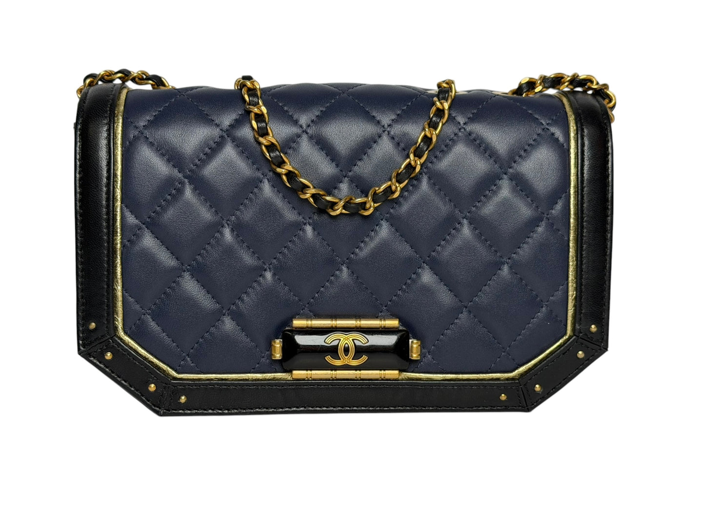 Chanel Navy And Black Octagon Flap CC Clasp T8253
