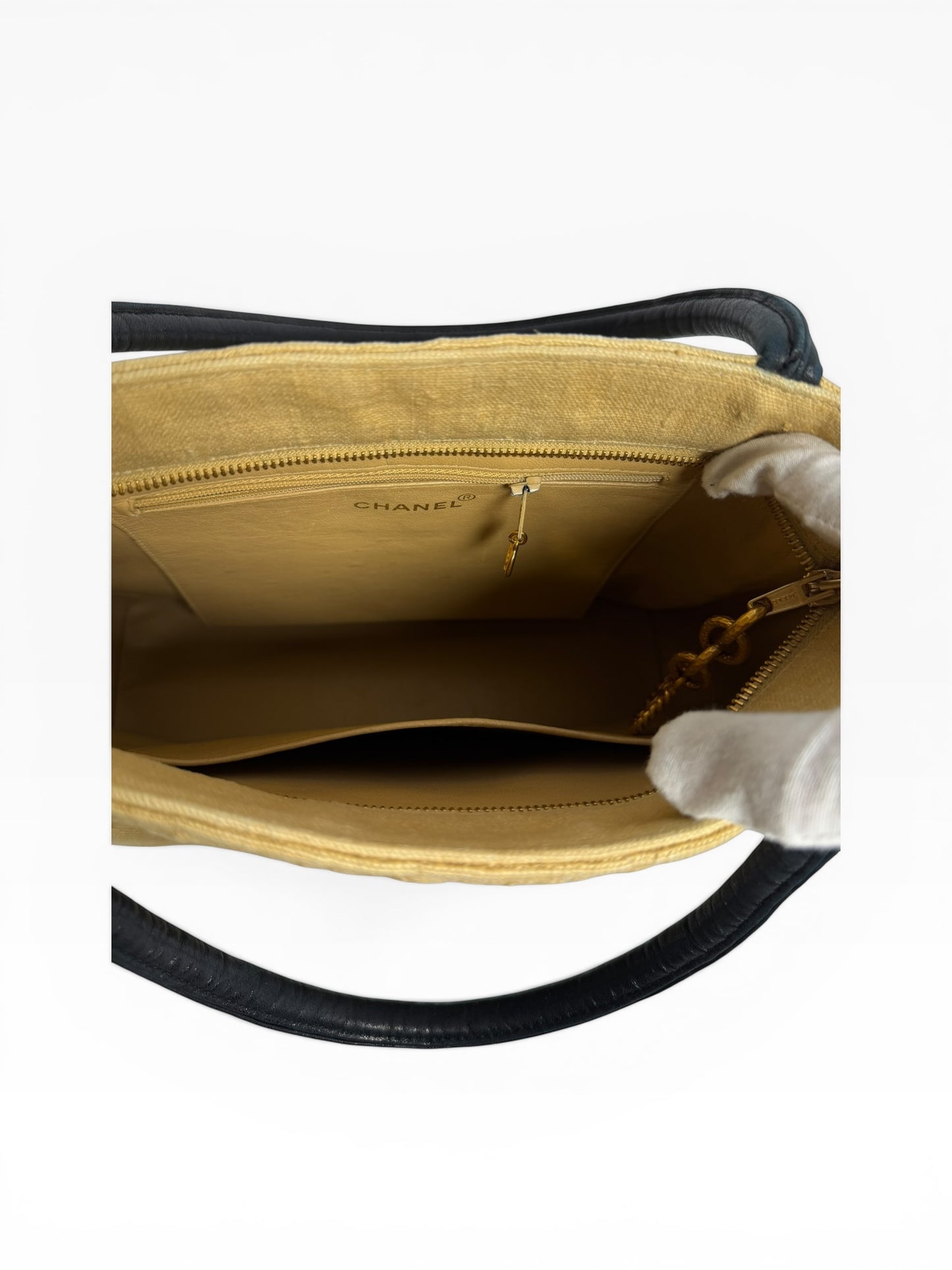 Chanel Beige and Black Canvas Tote