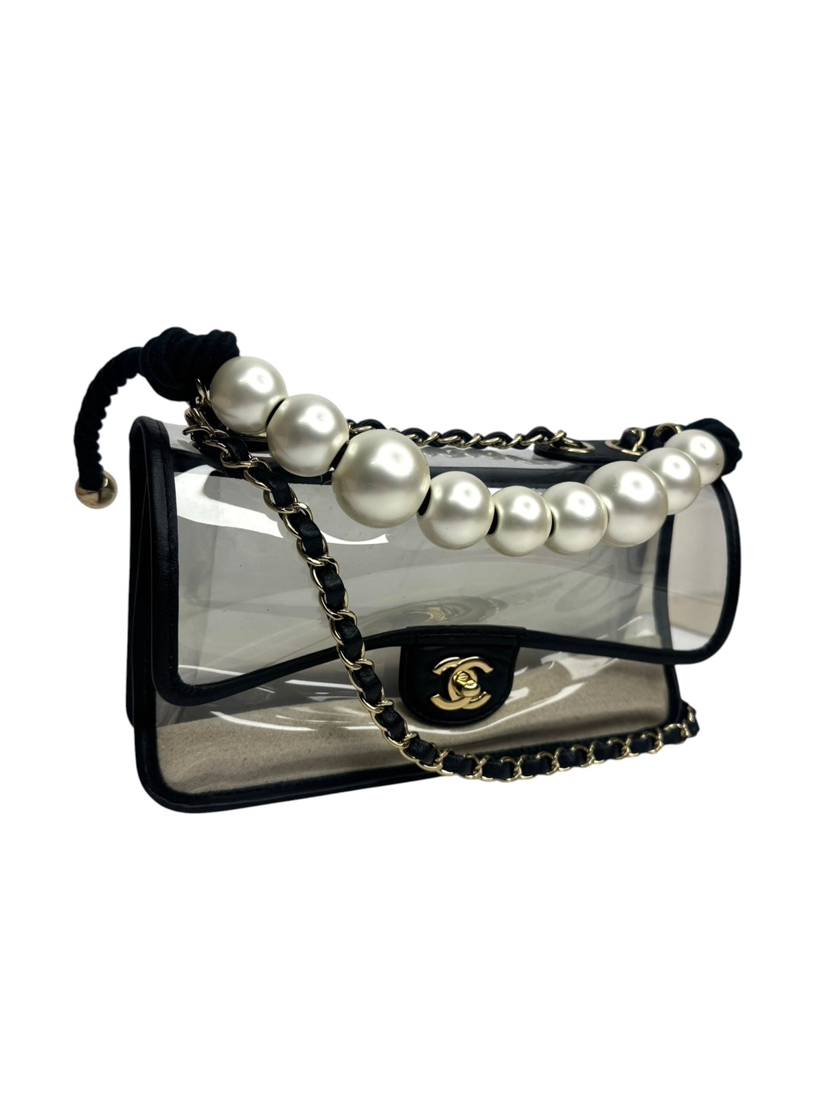 Chanel PVC Sand By The Sea Pearl Strap Flap Bag T9393
