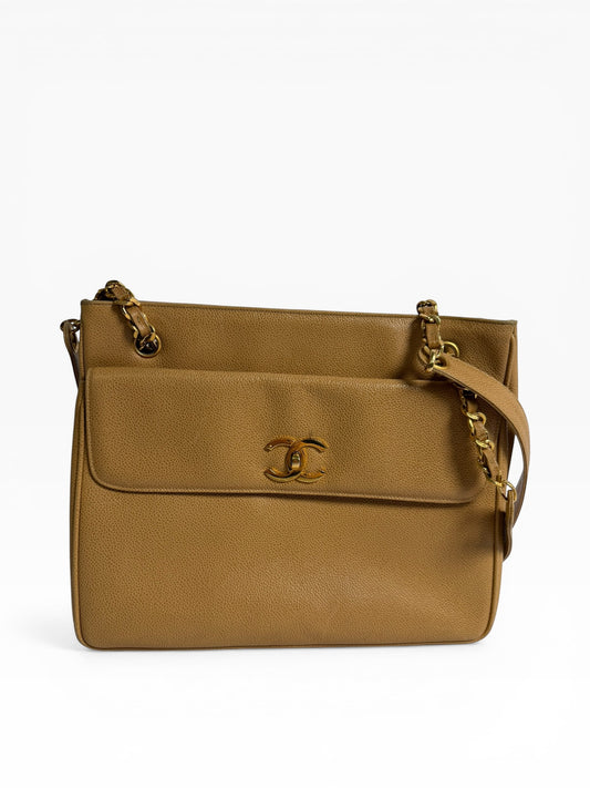 Chanel Vintage Tan Caviar Pocket Tote