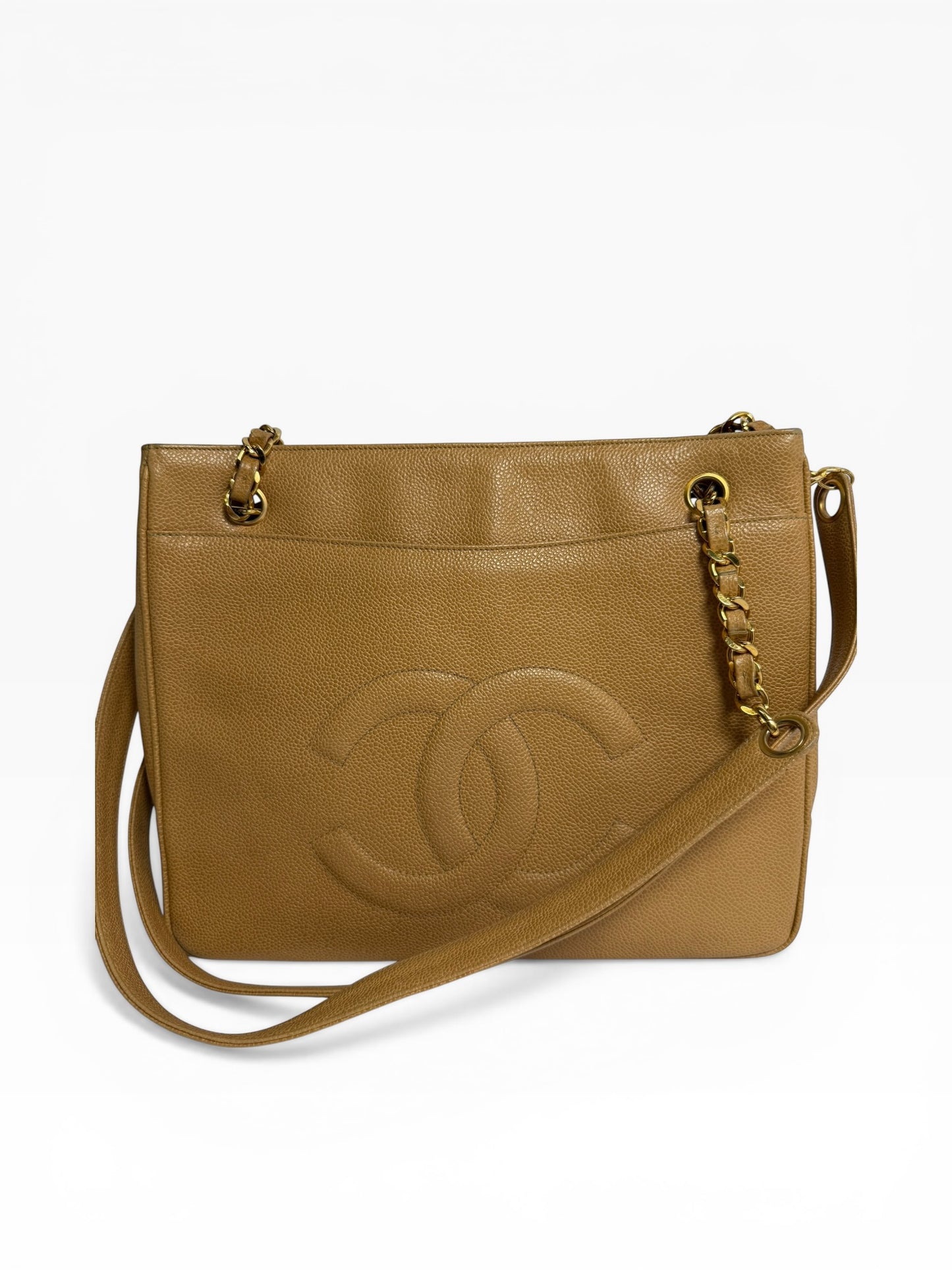 Chanel Vintage Tan Caviar Pocket Tote